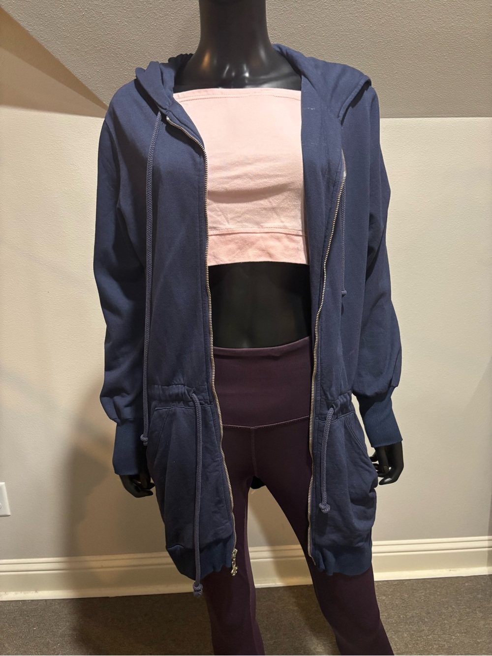 Young Fabulous & Broke Hooded Drawstring Cotton Cardigan Jacket Navy Small